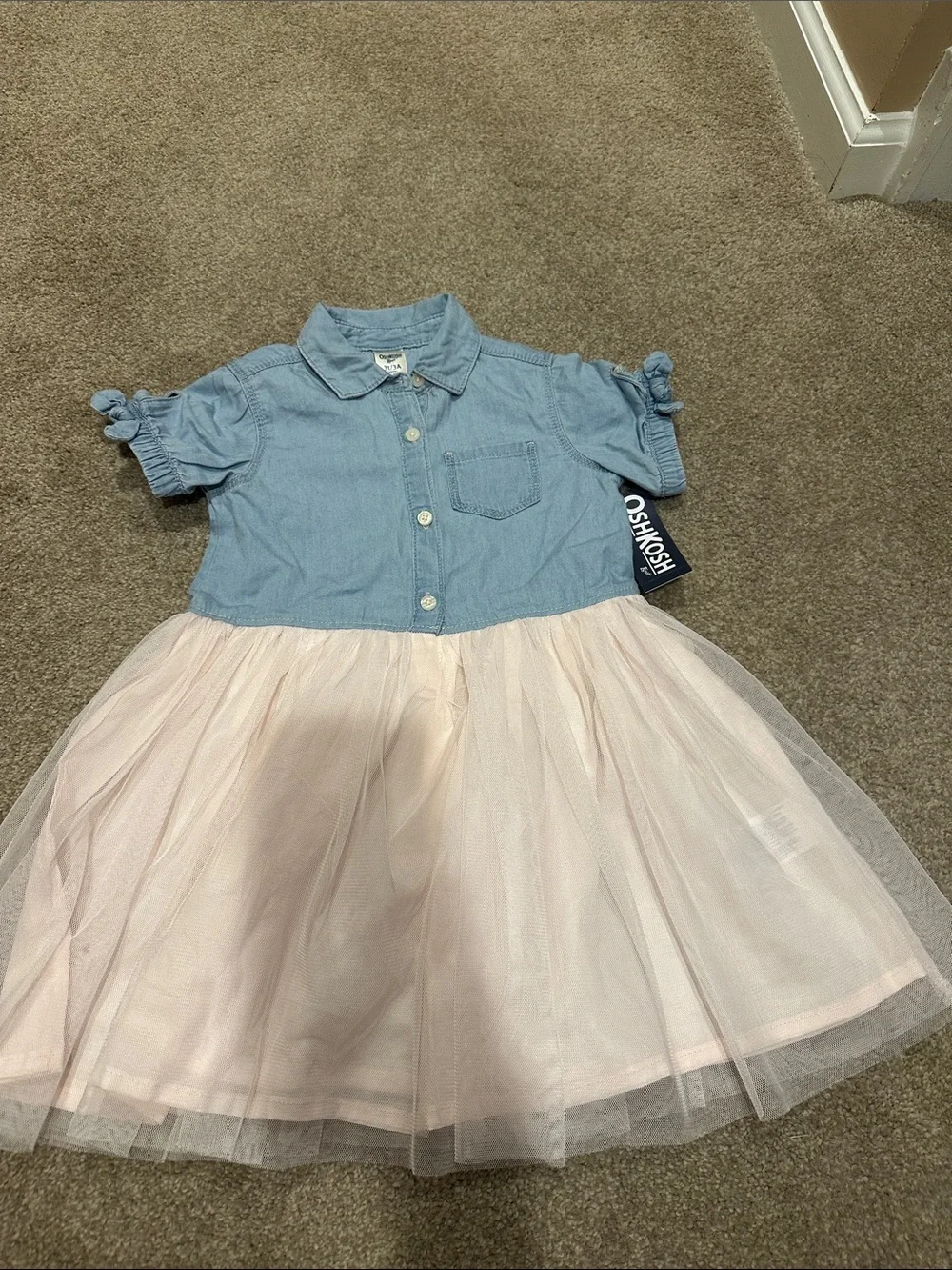 OshKosh B'gosh Light Blue Chambray Top with Pale Pink Tulle Skirt Dress